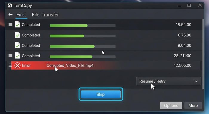 エラー発生時のファイルスキップと再開機能