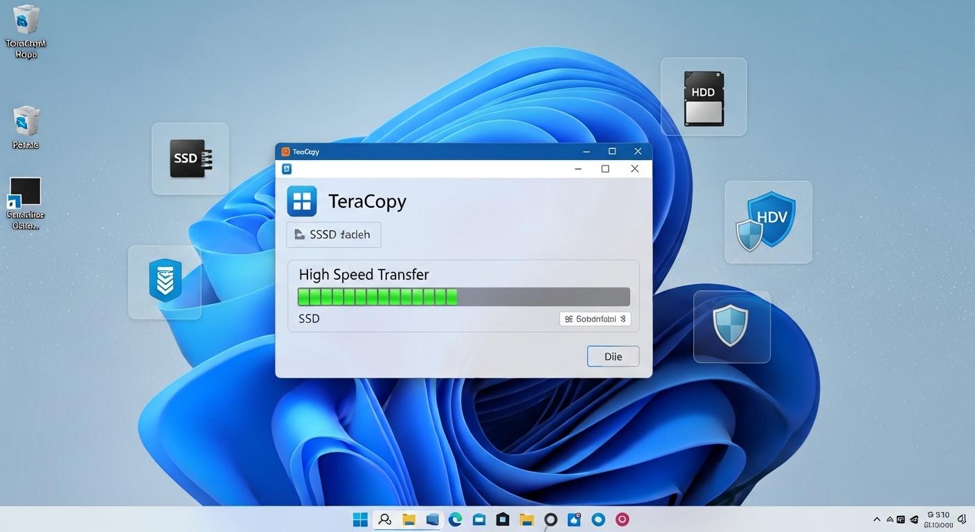 TeraCopyを使用して高速にファイルコピーを行う操作画面のイメージ