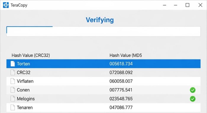 TeraCopyのベリファイ（検証）機能の確認画面