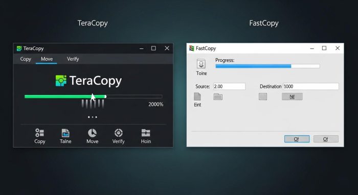 TeraCopyとFastCopyのインターフェイス比較
