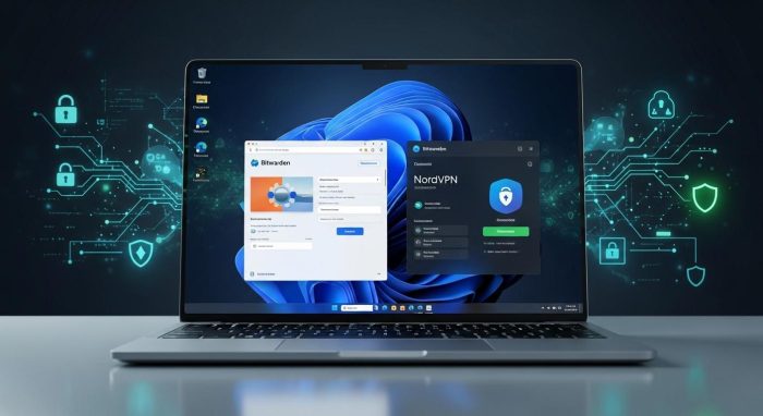 Bitwardenのパスキー設定画面とNordVPNの接続保護インターフェース