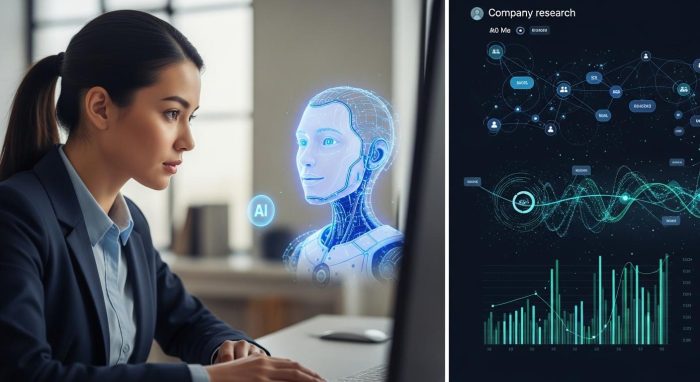 AIを活用した模擬面接と企業研究の様子