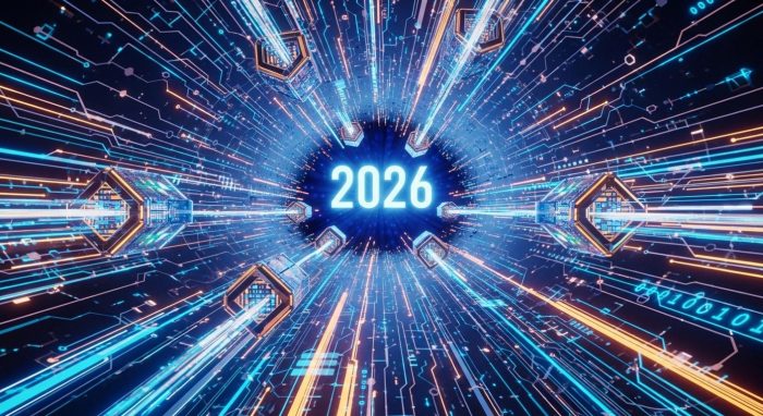 データの高速処理とAIの進化を表現したサイバー空間のイメージ