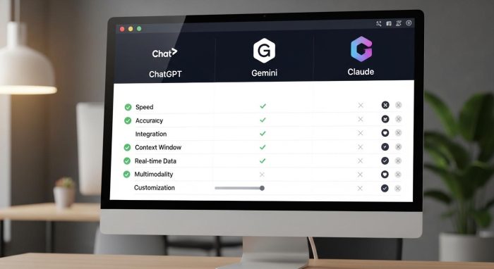 主要なAIツール（ChatGPT、Gemini、Claude）の性能比較図