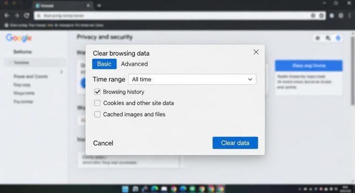 Google Chromeの閲覧履歴データ削除画面