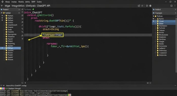 ChatGPT APIのストリーミング設定を行うコード画面