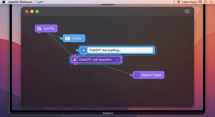AppleショートカットアプリとChatGPTの連携設定画面