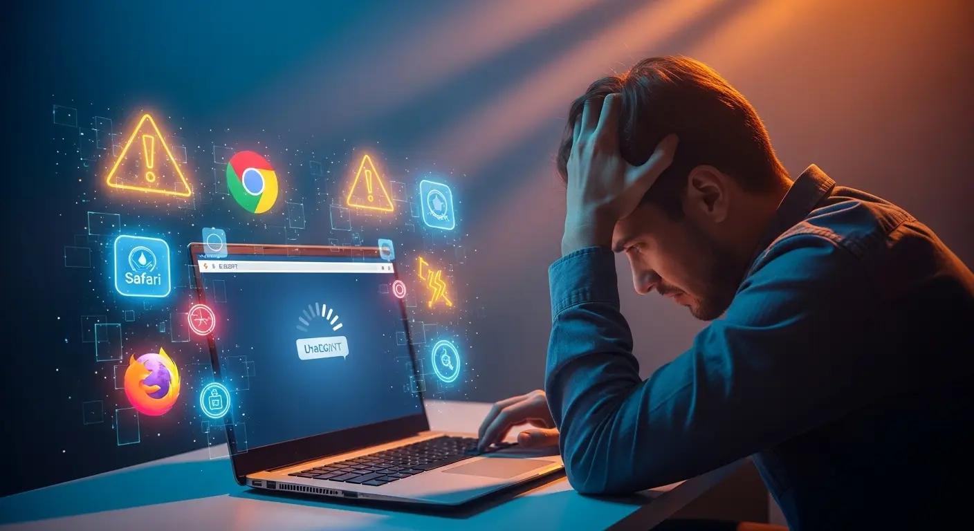 ブラウザでChatGPTの動作が重くなり読み込みが終わらない様子とトラブルシューティングのイメージ