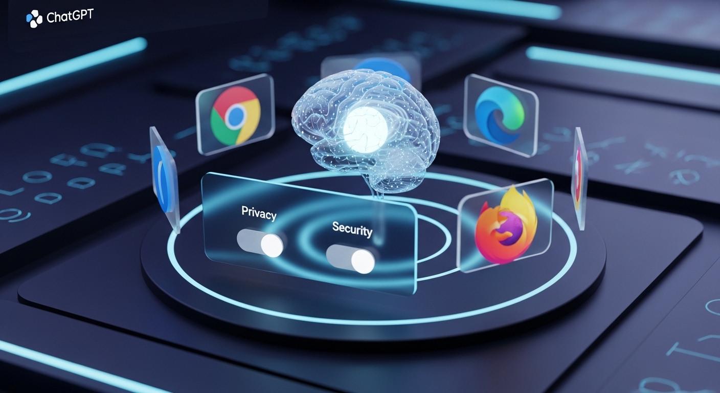 ChatGPTのブラウザ設定画面と主要ブラウザのアイコンが並ぶイメージ画像