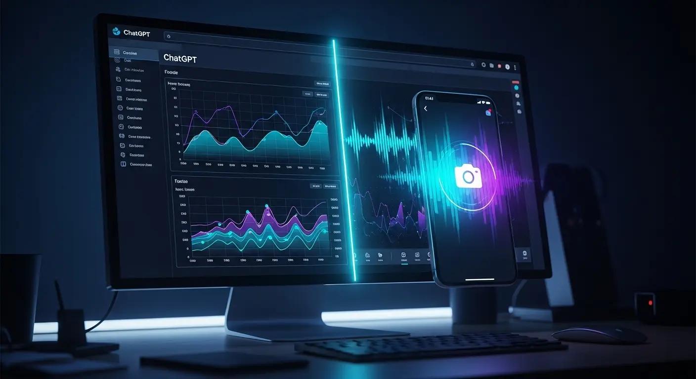 ChatGPTのブラウザ版とスマートフォンアプリ版のインターフェース比較イメージ