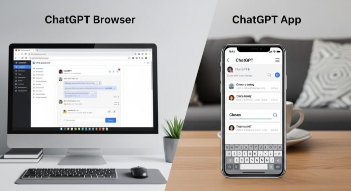 ChatGPTのブラウザ版とアプリ版の比較イメージ