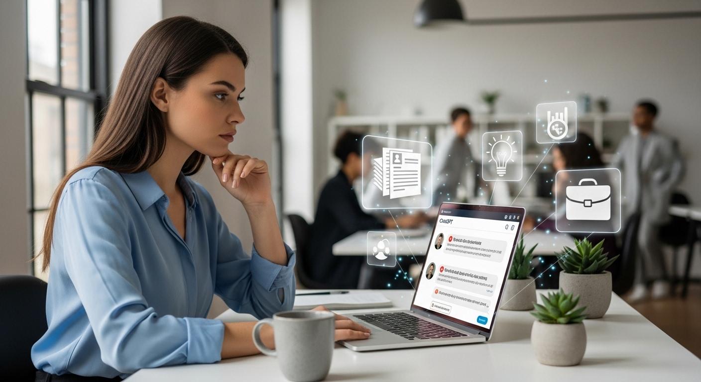 ChatGPTで転職相談をする会社員のイメージ