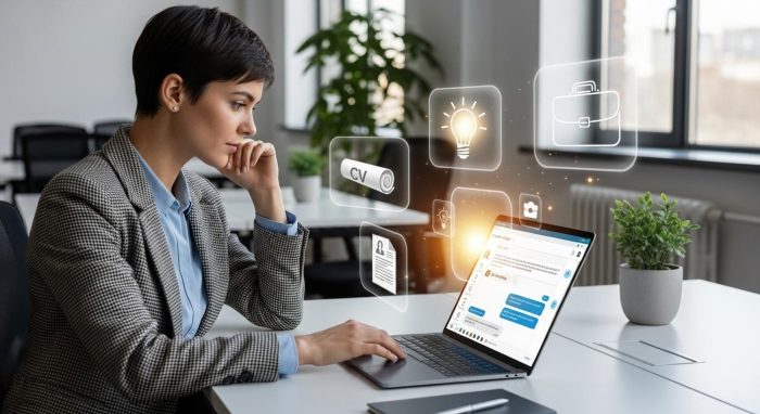 ChatGPTで転職相談をする会社員のイメージ