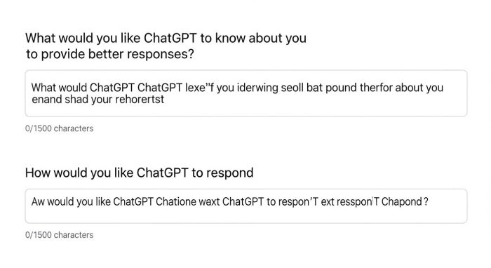 ChatGPTのカスタムインストラクション入力画面とショートカット集