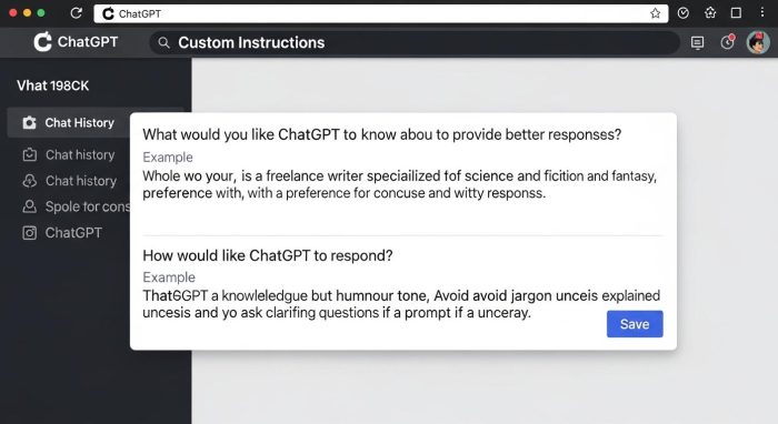 ChatGPTのカスタム指示設定画面のインターフェース
