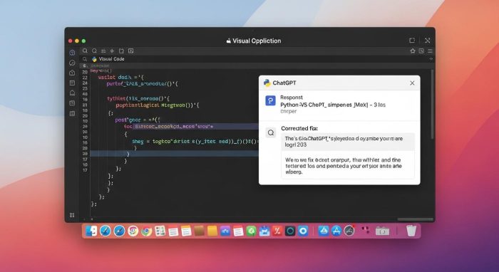 VS CodeとChatGPTを並べてプログラミングするデスクトップ画面