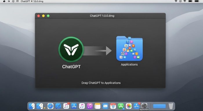 ChatGPTアプリをアプリケーションフォルダに移動する画面