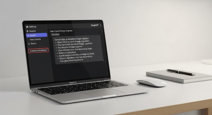 ChatGPTのMacアプリ設定画面とプロンプトの入力例