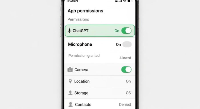 スマートフォンの設定画面でChatGPTのマイクアクセスを許可している様子