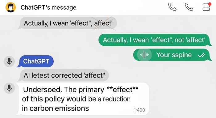 画像と音声を組み合わせて誤変換を修正するChatGPTの操作画面
