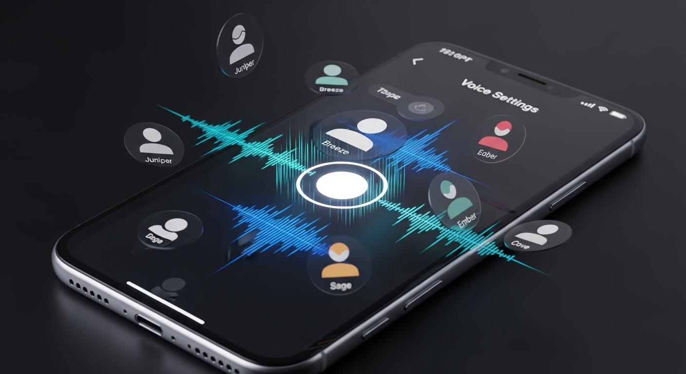 ChatGPTの音声設定画面と声の種類を選択するイメージ画像
