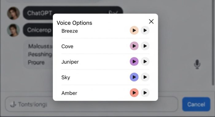ChatGPTで選択可能な音声ボイスの一覧表示