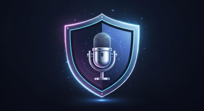 音声データとプライバシーの保護を象徴するセキュリティアイコン