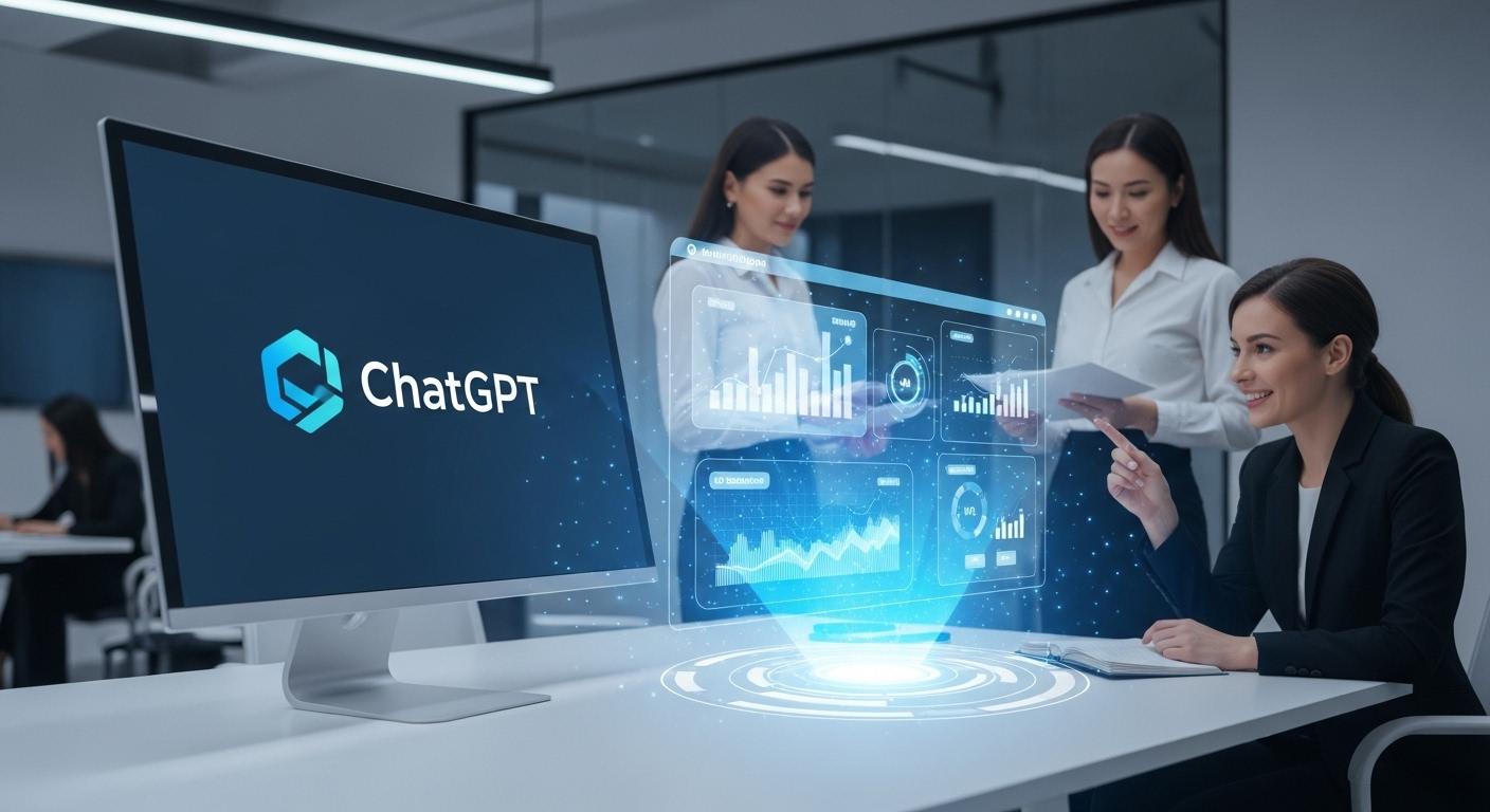 ChatGPTのワークスペース機能を活用してチームで共同作業を行うビジネスパーソンのイメージ