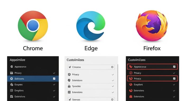 AI設定が最適化されたChrome、Edge、Firefoxの設定比較図