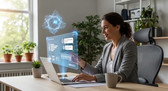 高速なAIを活用して快適に仕事を進める女性