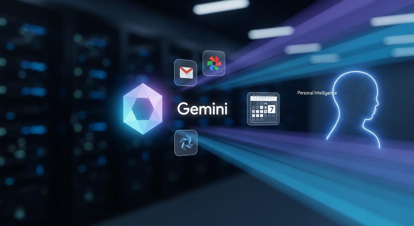 Gemini Personal Intelligenceの設定とGoogleアプリ連携のイメージ図