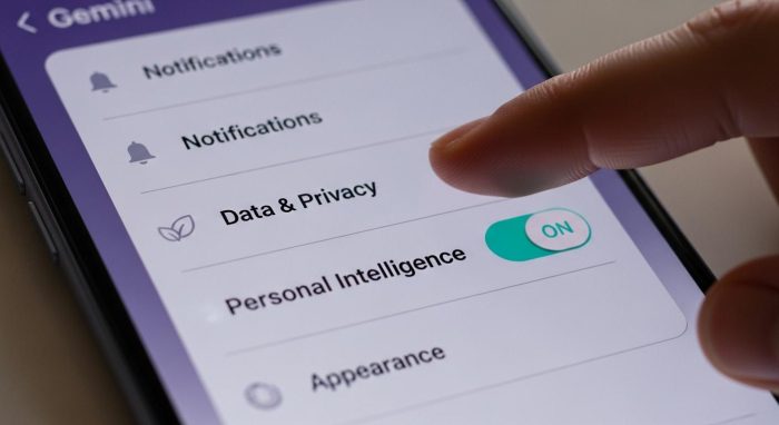 Geminiの設定画面でパーソナルインテリジェンス機能を有効にする操作
