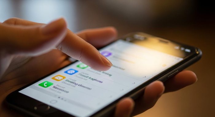 スマートフォンの設定を変更している手元