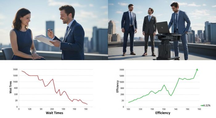 高速なAIチャットボットが顧客対応の待ち時間を解消し業務効率を高めるイメージ図