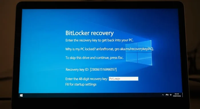 PC起動時にBitLocker回復キーの入力を求められているブルーの画面