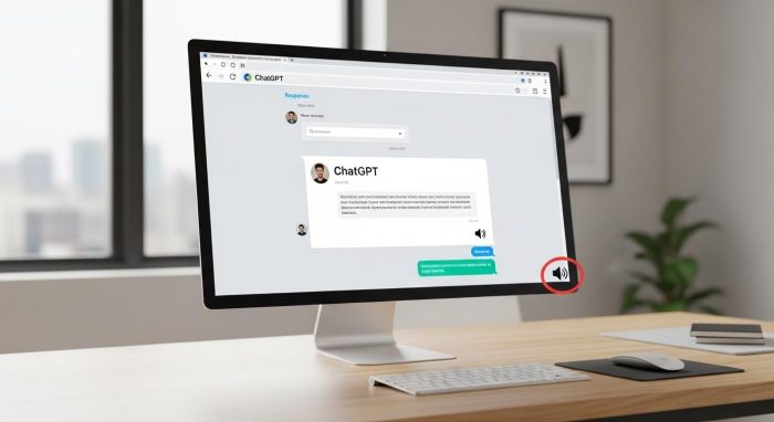 PCのブラウザ版ChatGPTで読み上げアイコンをクリックする様子
