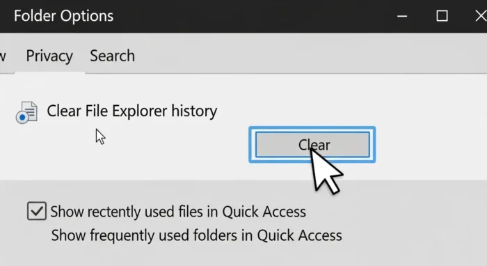 エクスプローラーの履歴を削除するボタン