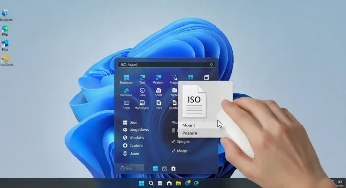 WindowsのISOイメージを右クリックして仮想ドライブとしてマウントする操作