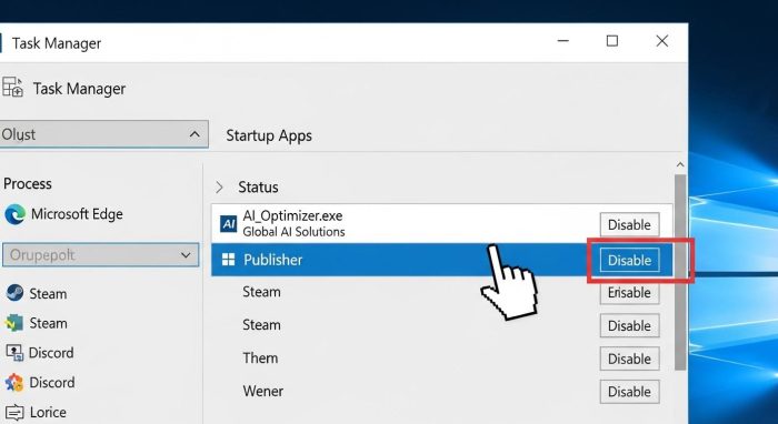 タスクマネージャーでのスタートアップアプリ無効化操作