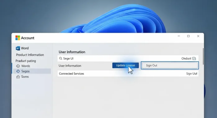 WordやExcelのアカウント画面にあるライセンスの更新ボタンの操作図