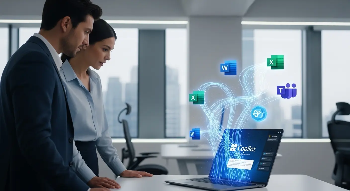 Microsoft Copilotを活用して業務効率化を進めるビジネスパーソンのイメージ