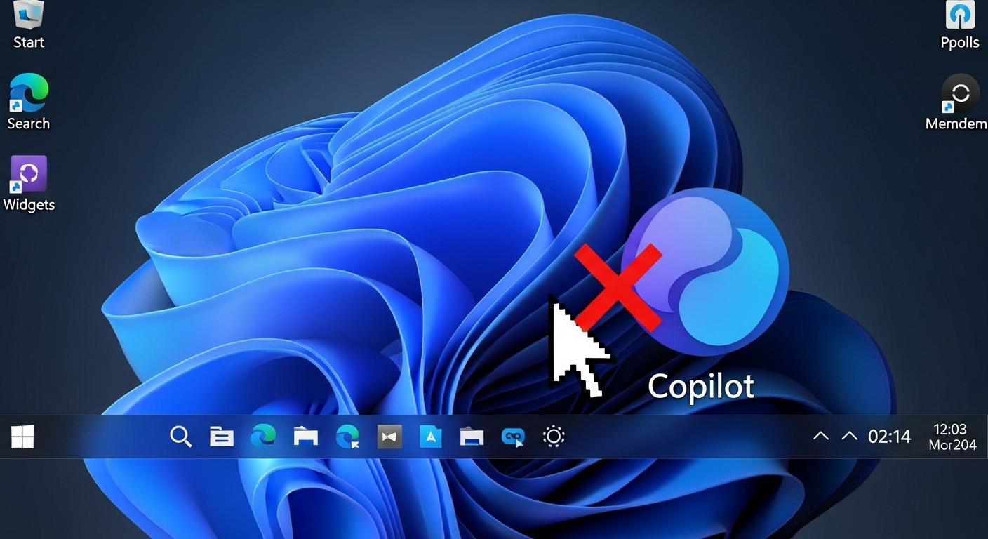 Windows 11のタスクバーからCopilotアイコンを削除する操作画面
