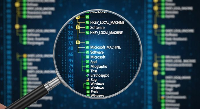Windowsレジストリの構造を調査するイメージ