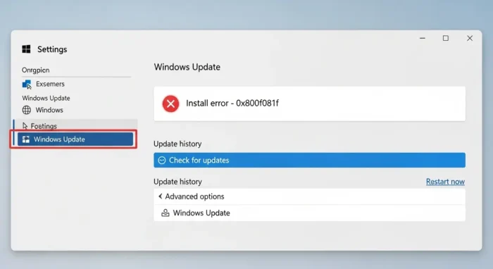 Windows 11の設定画面に表示されたインストールエラーの通知
