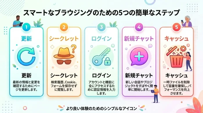 Geminiエラーを解決するための5つのステップを示したインフォグラフィック