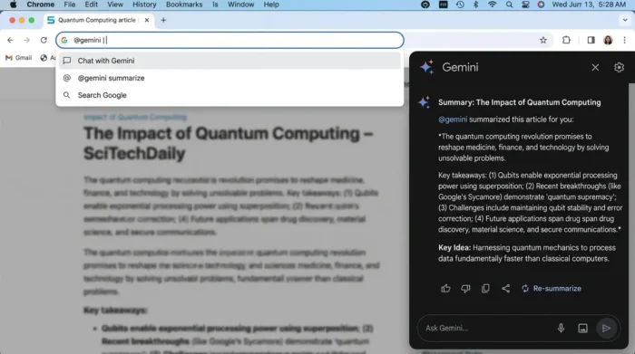 Chromeのアドレスバーに@geminiと入力してAIを起動する操作画面