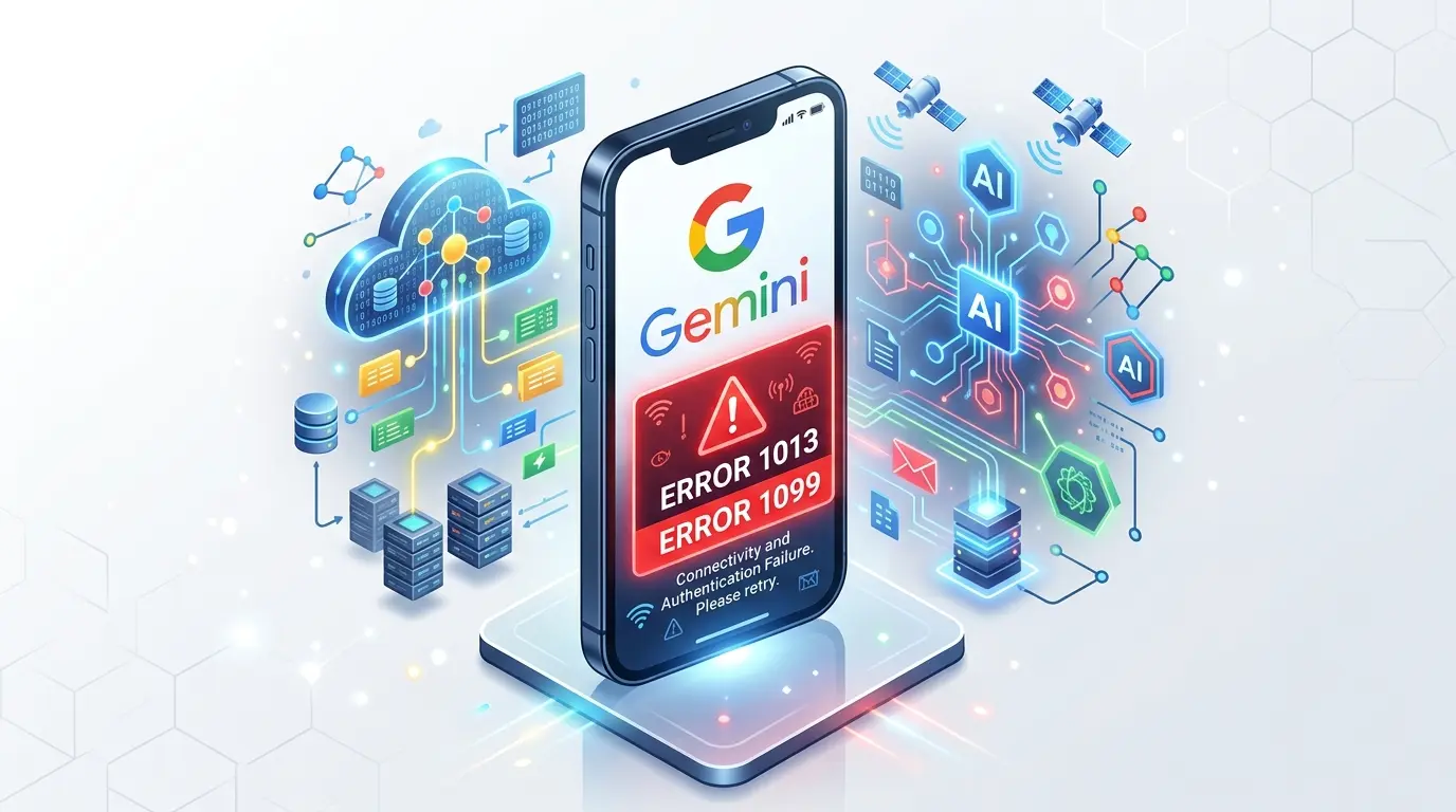 Google Geminiで1099エラーが表示されたスマートフォンの3Dイラスト