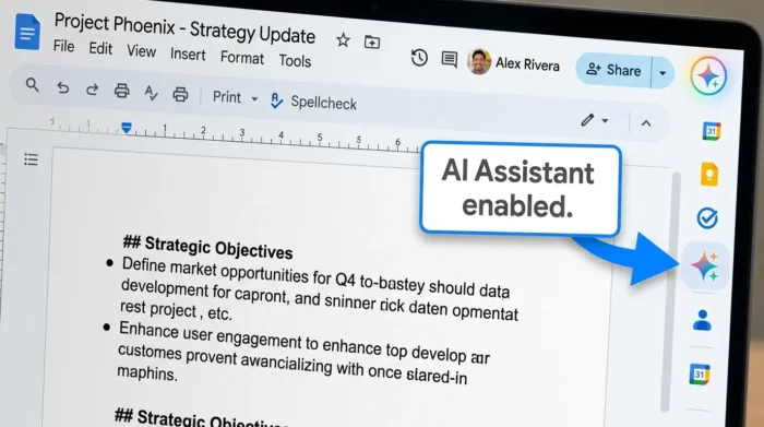 Google ドキュメントのサイドパネルに表示されたGeminiアイコン