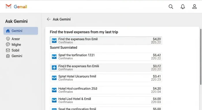 GmailのサイドパネルでGeminiがメールを横断検索する様子