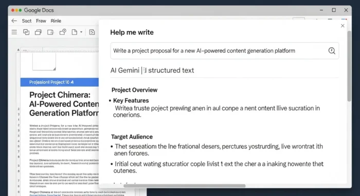 Google ドキュメントのGeminiパネルによる文章生成画面